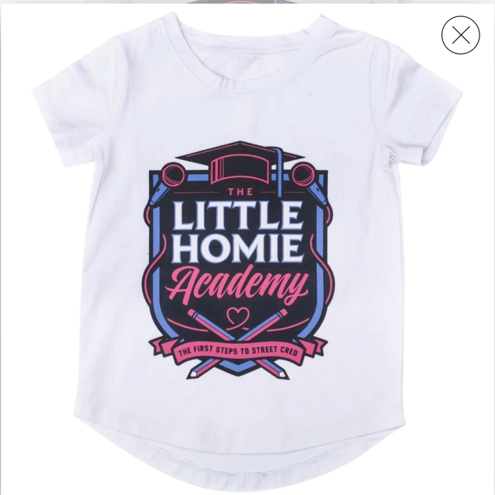 THE LITTLE HOMIE ACADEMY CREST TEE IN WHITE SIZE 0-3 MONTHS